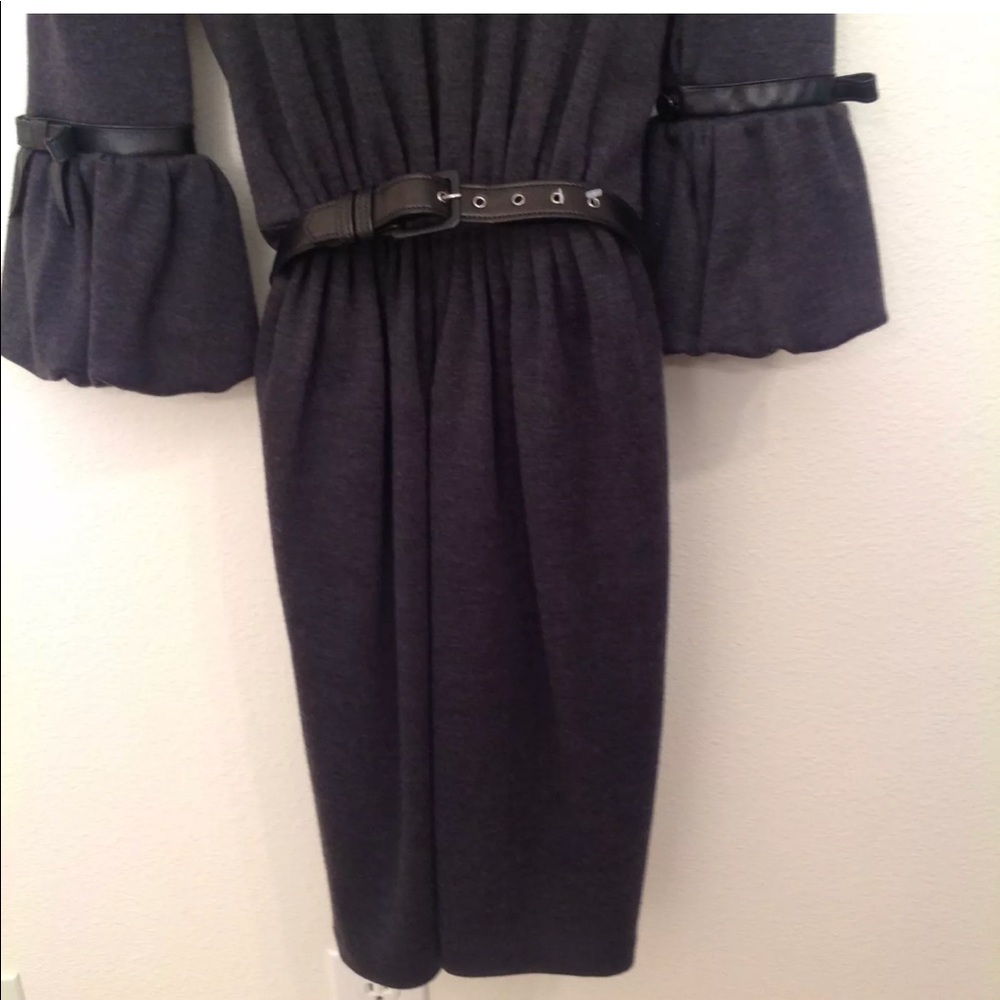 Andrew GN Dress Wool Bell Sleeve Pleated Shift - Picture 5 of 8